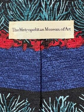 VTG Metropolitan Museum of Art Silk Tie Botanical Abstract Blue Teal Red